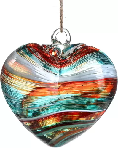 Hand Blown Glass Gazing Balls for Garden Red Heart Hanging Friendship Balls for Gift Heart Shape Ornaments for Decoration (Red - C)