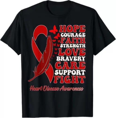 Heart Disease Awareness red butterflies Ribbon Support T-Shirt