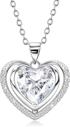 Heart Necklace for Women Sterling Silver Adjustable Love Heart Pendant Necklace Cubic Zirconia Charm Necklace Gifts for Her Mom Wife Girlfriend for Mother's Day Valentine's Day Anniversary Birthday