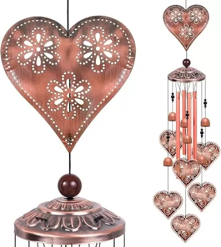 Heart Shape Wind Chimes for Garden, Gifts for Mom, Home, Balconies, Rooms, Patio, Indoor, Outdoor Heart Decoration, Hearts Shape Wind Catcher, Red Copper Memorial Wind Bells, Hearts Wind Chimes Decor