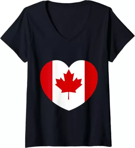 Heart Shaped Canadian Flag Canada Love Patriotic Design V-Neck T-Shirt
