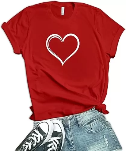 Heart Shirts for Women - Casual Crewneck Cute Love Gifts for Her Graphic Trendy Short Sleeve T-Shirts
