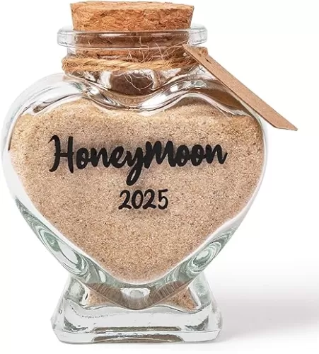 Honeymoon Sand Keepsake Jar 2025，Bridal Shower, Wedding, Engagement, Honeymoon, Travel Gift for Couples, Newlywed, Fiance(Gift Box Includes) - 40ml Heart Shape Glass