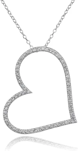 Hoops & Loops 925 Sterling Silver Cubic Zirconia Large Sideways Heart Slide Pendant Necklace for Women, Silver, Rose, Gold