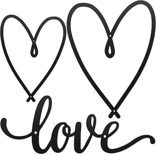 Hotop 3 Pieces Metal Heart Wall Decor Love Metal Wall Art Black Love Word Heart Shaped Hanging Sign Rustic Farmhouse Letter Sign for Home Bedroom Living Room Decoration