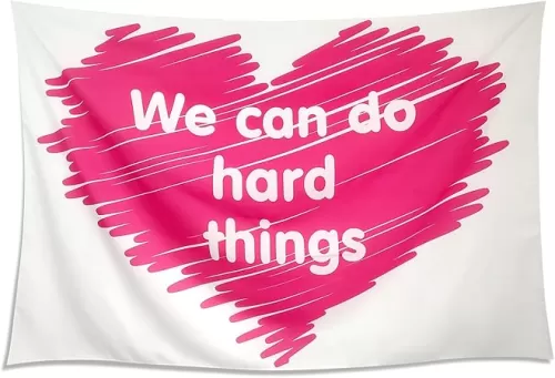 HXYYQQ Pink Funny Tapestry Inspirational Quotes Heart-Shaped Tapestries for Teen Girls Bedroom Decorations Dorm Classroom Tapestry Wall Hanging 59×39 Inch