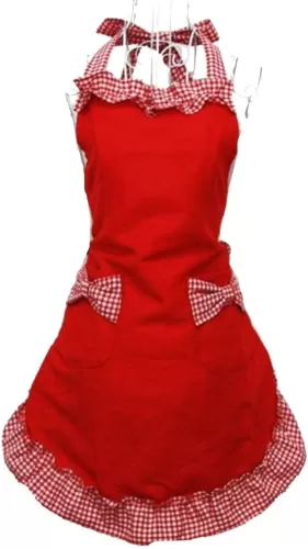Hyzrz Cute Fashion Cotton Red Aprons for Women Girls Vintage Cooking Retro Apron with Pockets for Mother's day Gift