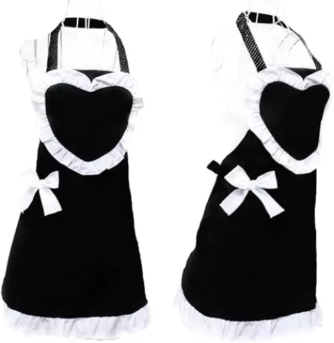 Hyzrz Halloween Costume Royal Cooking Sexy Aprons for Women Vintage Girls Maid Black Apron Heart Shape Patterns