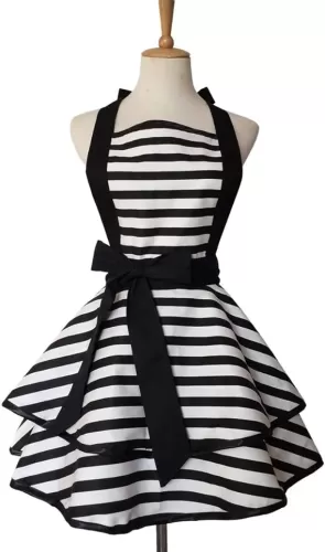 Hyzrz Lovely Handmade Cotton Retro Aprons for Women Girls Cake Kitchen Cook Apron for Mother's Gift (Black)