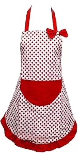 Hyzrz Lovely Lady Red Dot Kitchen Flirty Canvas Restaurant Cake Funny Aprons for Women Chef Bib Gift