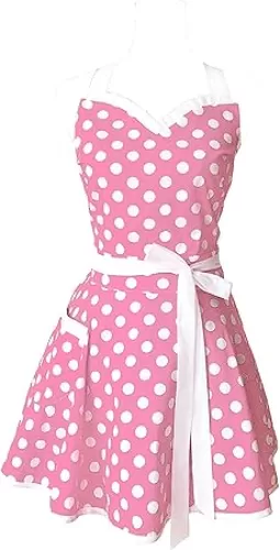 Hyzrz Lovely Sweetheart Retro Kitchen Aprons Woman Girl Cotton Polka Dot Cooking Salon Dress Pinafore Vintage Apron Mothers Gift (Lilac)