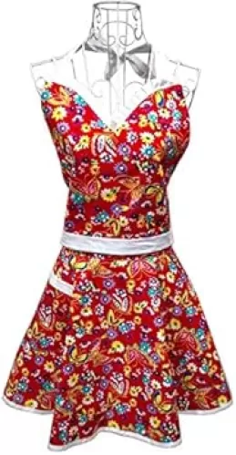Hyzrz Lovely Women Girls Red Aprons Sweetheart Kitchen Cooking Apron with Pocket