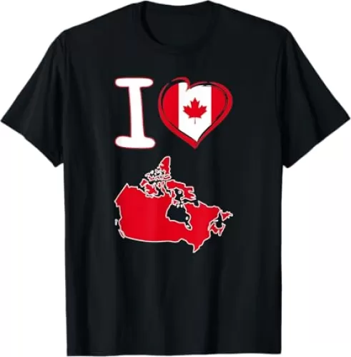 I love Canada. Canadian flag in the shape of a heart. map T-Shirt