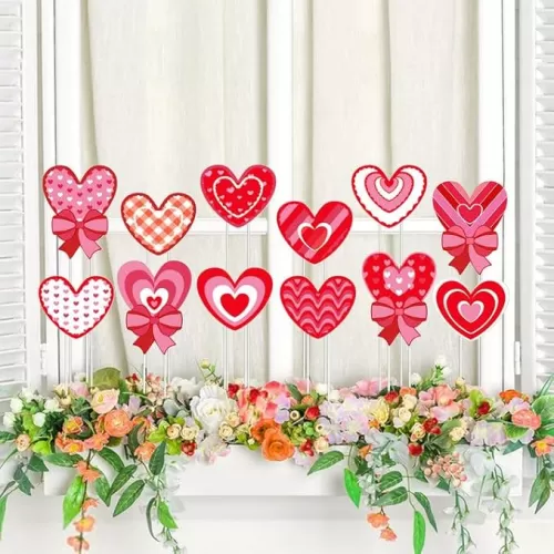Iceyyyy 12 Pcs Valentine’s Day Heart Shape Planter Stakes-14.6 Inch Heart Decorative Graden Yard Stakes-Valentines Plant Yard Signs for Home Anniversary Party Outdoor Lawn Decor