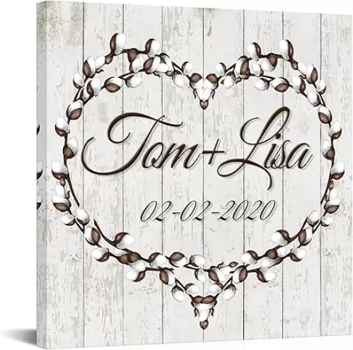 iLOOKLiKE Personalized Couple'S Names and Special Date on Heart Shaped Wall Art Decor Custom Canvas Poster Prints Framed Love Gift for Him Her Wife Husband Lovers Anniversary Wedding Birthday White