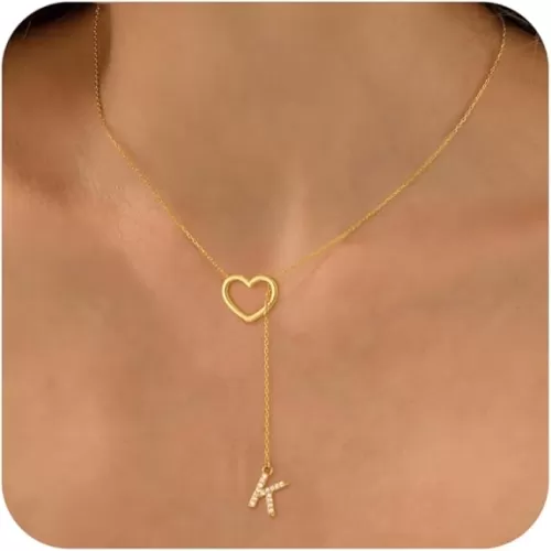 Initial Heart Necklace for Women 14k Gold Plated Cubic Zirconia Letter Pendant Necklace Dainty Necklaces for Women Trendy Y Necklace Fashion Gold Jewelry Gifts