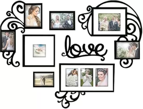 Jerry & Maggie - Photo Frame | Plaque College Frame - Valentine Wall Decoration Combination - Brown PVC Picture Frame Selfie Gallery Collage W Wall Hanging Mounting Design | Love Heart Shape