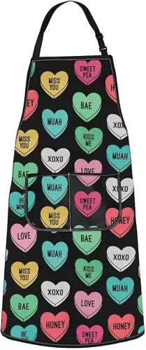 JNIAP Love Hearts Apron With Pockets Candy Heart Apron Conversation Heats Apron Kitchen Apron For Women