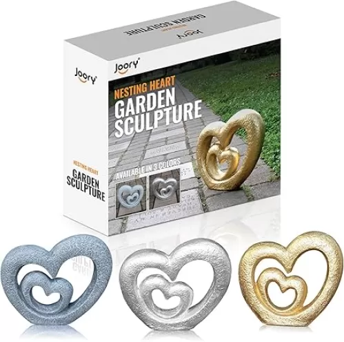 JOORY Nesting Hearts Garden Sculpture – Cast Stone Garden Statue for Patio, Backyard and Outdoor Decor – Weather Resistant Lawn Ornament and Wedding Decoration (13.4” x 12.2” x 3.15”)