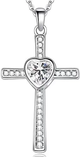 Jude Jewelers Stainless Steel Heart Birthstone Cross Statement Wedding Cocktail Party Pendant Necklace