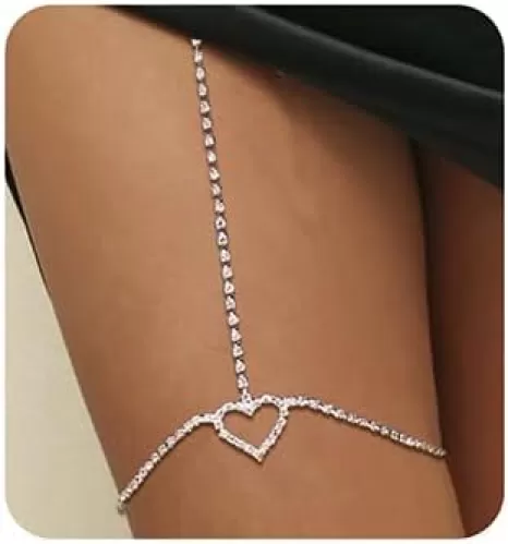 Jumwrit Rhinestone Leg Chain Layered Body Chain Silver Thigh Chain Tennis Body Chain Heart Waist Chain Bling Belly Chain for Women