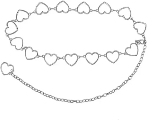 Kefley Heart Waist Chain Belt with Long Tassel Tail Body Belly Chains Silver Geometric Heart Waist Belts Y2K Chain for Dresses Pants Skirt Trousers Jeans Chain Accessories
