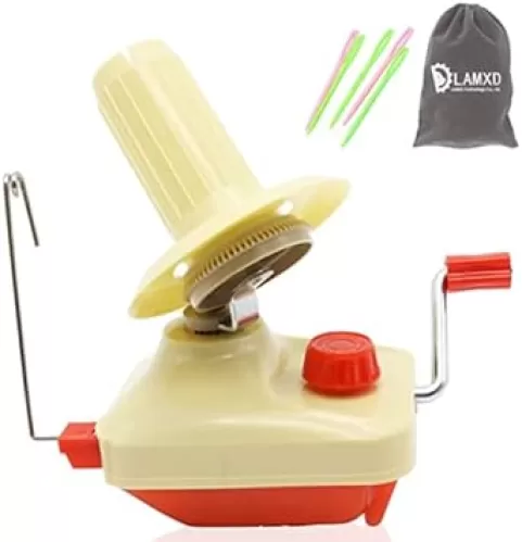 LAMXD Needlecraft Yarn Ball Winder Hand Operated, Red, Portable Package, Easy to Set Up and Use, Sturdy with Metal Handle and Tabletop Clamp, Including Yarn Needles Set…