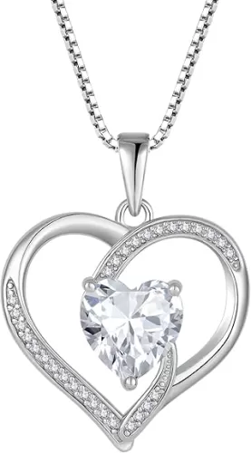 Love Heart Necklace 925 Sterling Silver Forever Love Necklace Birthstone Pendant Jewelry for Women