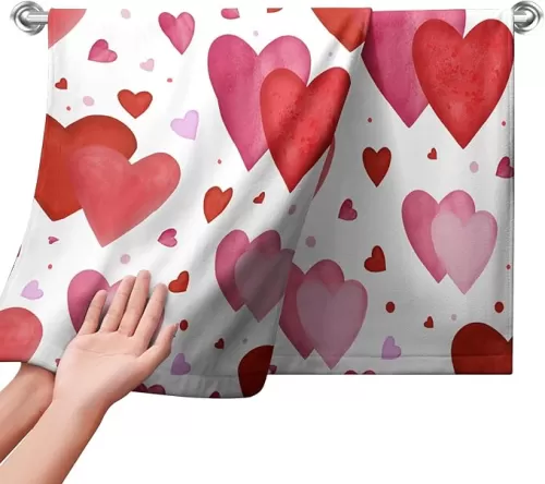 Love Hearts Hand Towels Red Heart Love Bath Towels Pink and White Romantic Bathroom Towels Soft Absorbent Guest Fingertip Dish Towels for Kitchen Hotel Decorative Set of 2