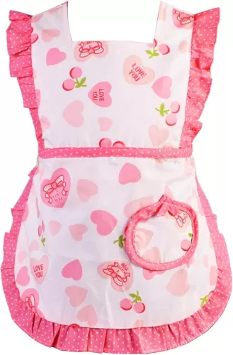 Love Potato Cute Heart Pattern Ruffles Cotton Children Apron Great Gift for Kids Toddler Little Girls (1 to 2 Years Old, Red)