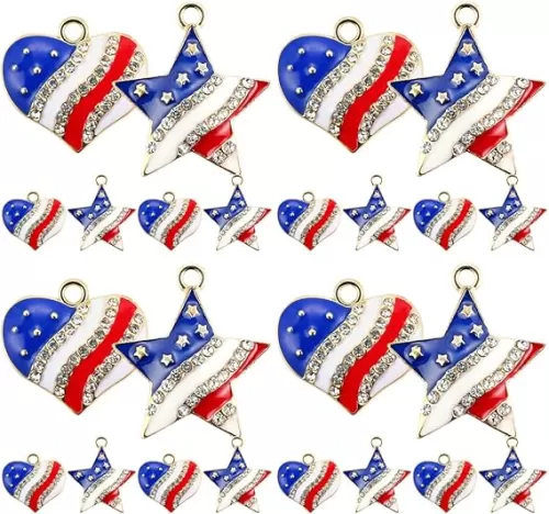 LUOZZY 24 PCS 4 of July Charms for Jewerly Making Star Heart-shaped American Flag Charms Patriotic Enamel Charms Independence Day Decoration