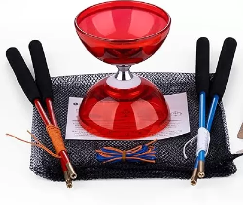 MAGICYOYO Pro Triple Bearing Diabolo Small Size 4” Chinese Yoyo Toy with 2 Pairs Carbon Sticks+ 2 Extra Strings +1 Net Bag, High Performance Chinese Yoyo Diabolo Skill Toy (Red)