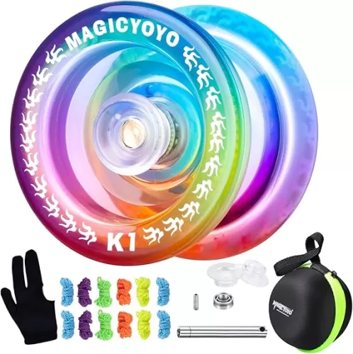 MAGICYOYO Responsive YoYo K1-Plus for Kids Beginners with Yoyo Storage Bag + 12 Yoyo Strings and Yo-Yo Glove Gift (Blue Pink Yellow)
