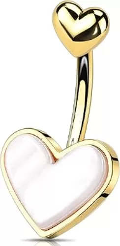 Melighting Heart Belly Button Ring 14G Stainless Steel 316L Pink Belly Ring Belly Piercing Opal Steel Gold Belly Piercing Jewelry Navel Ring For Women 10mm