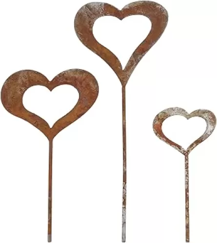 Metal Animal Yard Decors arden Art Rusted Animals or Outside Decorations Outdoor Decorative Stake Lawn Accessory, 20*14*10.6cm, 3 Pieces Hearts