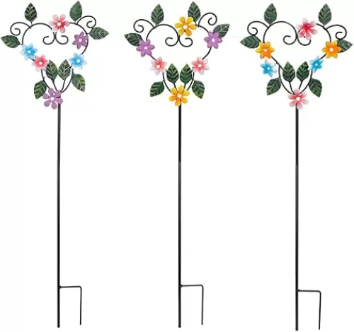 Metal Flowers Decorative Garden Stakes, 22.1 ''H Heart Shape Metal Flowers for Outside Yard Art Garden Stakes, Spring Outdoor Decor Housewarming Present for Women Mom Grandma