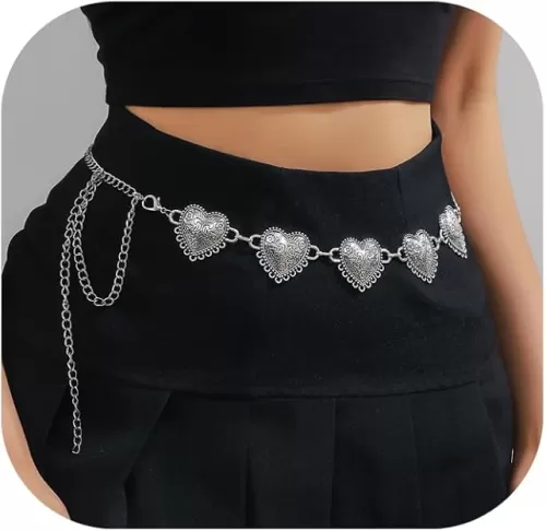 Metal Heart Waist Chain Belt, 40Inch Long Waist Chains Jewelry, Summer Bikini Beach Waist Belly Chain, Outfit Dress Belly Body Jewelry for Women
