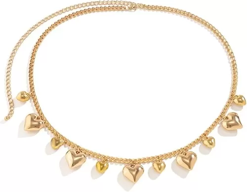 Metal Waist Chain Body Jewelry for Women Adjustable Love Heart Pendant Belt Chain Summer Body Chain Beach Belly Chains Waist Jewelry for Women Girls