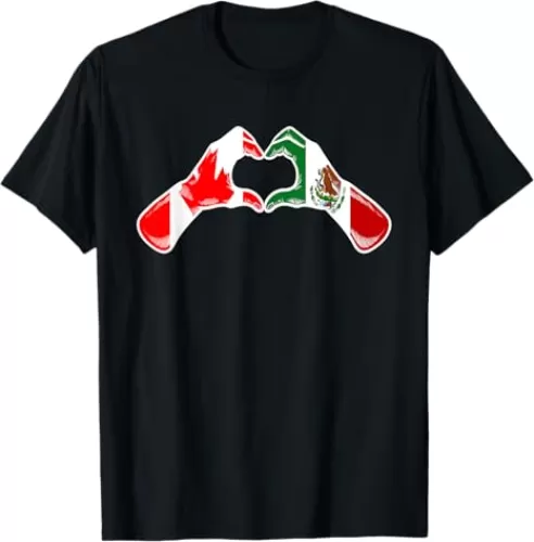 Mexico Canada Flag Mexican Canadian Heart T-Shirt