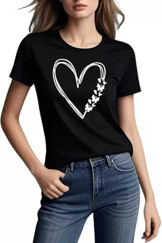MIMOORN Women Cute Heart Graphic Shirt Summer Butterfly T-Shirt Short Sleeve Top Tees