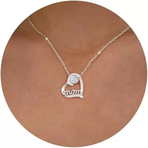 Moodear Mama Heart Pendant Necklace for Women - Dainty 925 Sterling Silver Mom Necklaces Mothers Day Gifts Trendy Jewelry New Mom Gift for Her