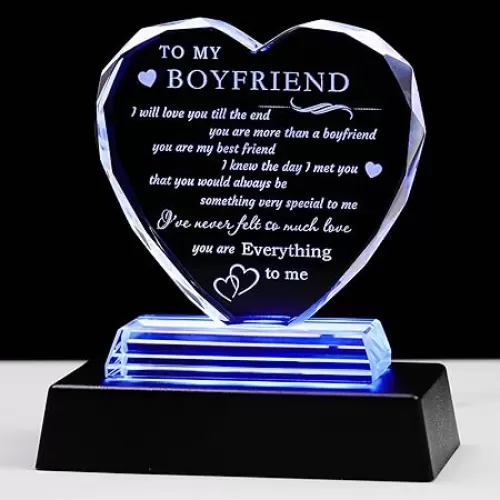 Movdyka Birthday Meaningful Gifts for Boyfriend Heart Shape Cute Glass Keepsake Unique Anniversary Romantic I Love You Gifts with LED Base, Christmas Valentine's Day Gifts for Him Boyfriend Fiance