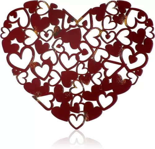 Moxweyeni Heart Metal Wall Decor Art Rustic Heart Wall Decor Wine Red Art Decor for Outdoor Garden Yard Home Living Room Bedroom Wedding Decoration, 12.6 x 9.8 Inches