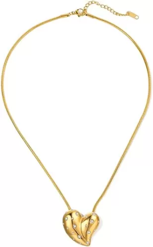 NUZON 2-Tone Interlocking | Sunburst Heart | CZ Evil Eye | Single Pearl | Love Heart Pendant Necklace for Women 18K Gold Chain Necklace Protection Prayer Faith Jewelry