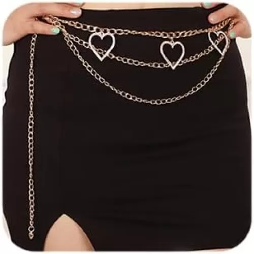 Octwine Dainty Simple Heart Shaped Pendant Waist Chain Belt Summer Body Chain Belly Long Tassel Waist Chain Belt Multilayer Belly Chain for Women