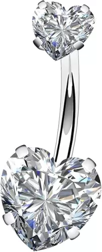 OUFER 14G Surgical Steel Faceted Heart Cubic Zirconia Navel Rings Body Piercing Jewelry