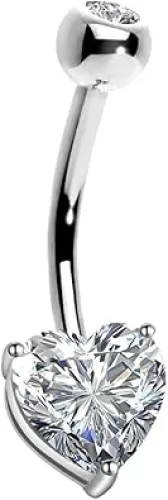 OUFER Belly Navel Rings - 14K Solid White Gold Heart Solitaire Cubic Zirconia Belly Button Rings