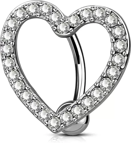 OUFER Titanium Belly Button Rings, Heart Shaped Reverse Belly Ring, Paved CZ Crystal Top-Down Belly Button Piercing, 14G Navel Rings for Women Men…