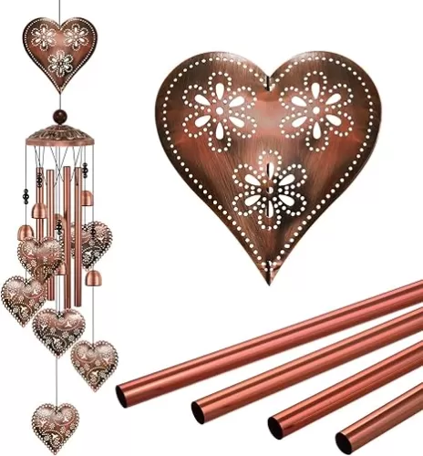 Outdoor Heart Wind Chimes Decor, Portable Wind Chime, Mobile Wind Catcher, Memorial Wind Bells with 7 Hearts for Home, Yard, Patio, Trees, Garden Decoration, Valentines Gift, Festival Gift for Mom