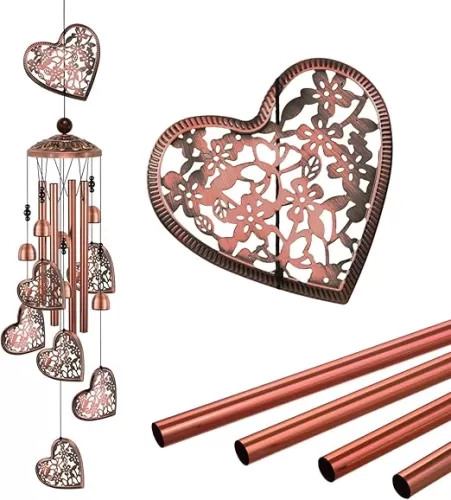 Outdoor Hearts Wind Chimes Decor, Portable Mobile Wind Catcher, Sympathy Wind Bells, Memorial Gifts for Mom, Housewarming, Blessing WindChimes for Outside, Indoor, Home, Porch, Yard, Garden Decorate